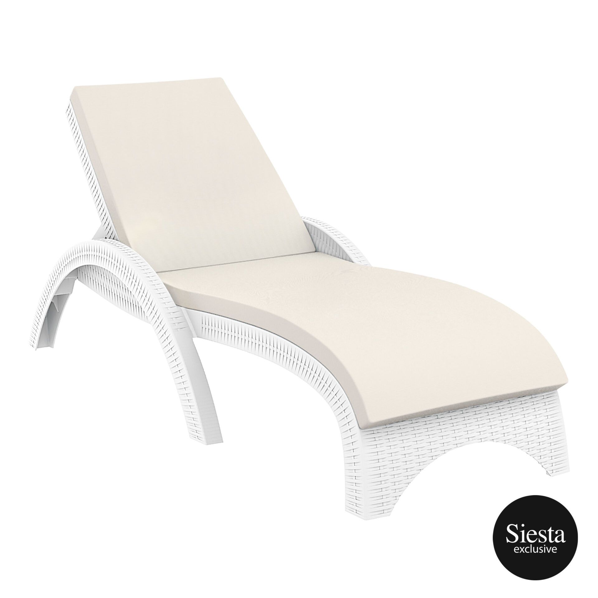 Outdoor Resin Rattan Fiji Sunlounger Cushion white front side