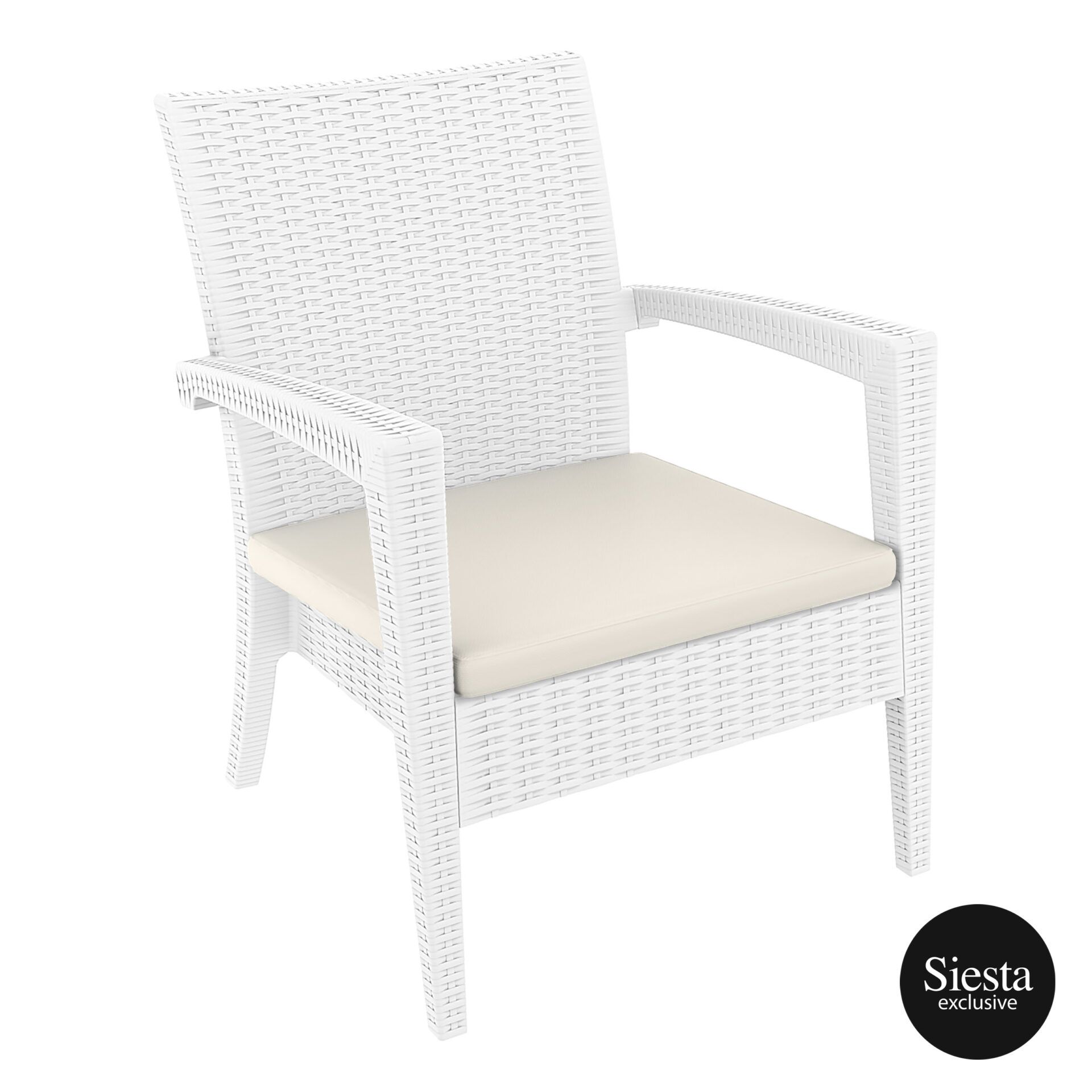 Resin Rattan Miami Tequila Lounge armchair cushion white front side