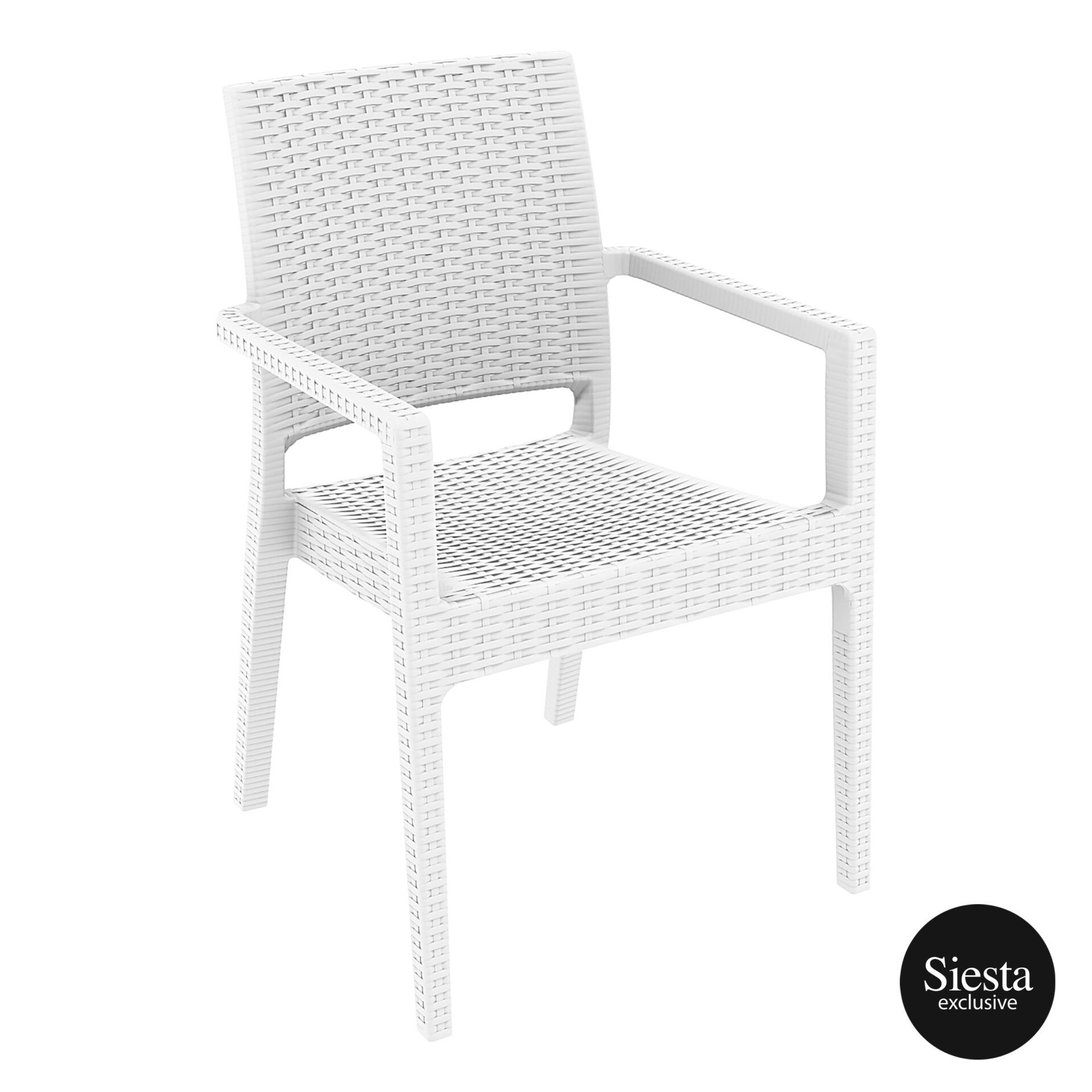 outdoor seating resin rattan ibiza armchair white front side 1