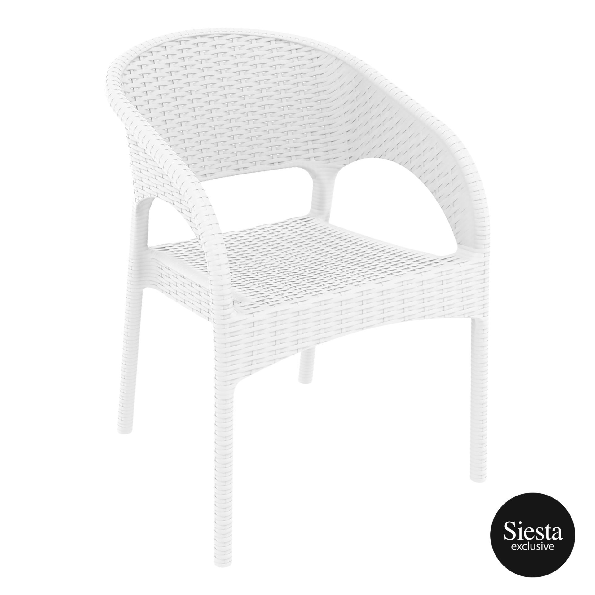 outdoor seating resin rattan panama armchair white front side 1