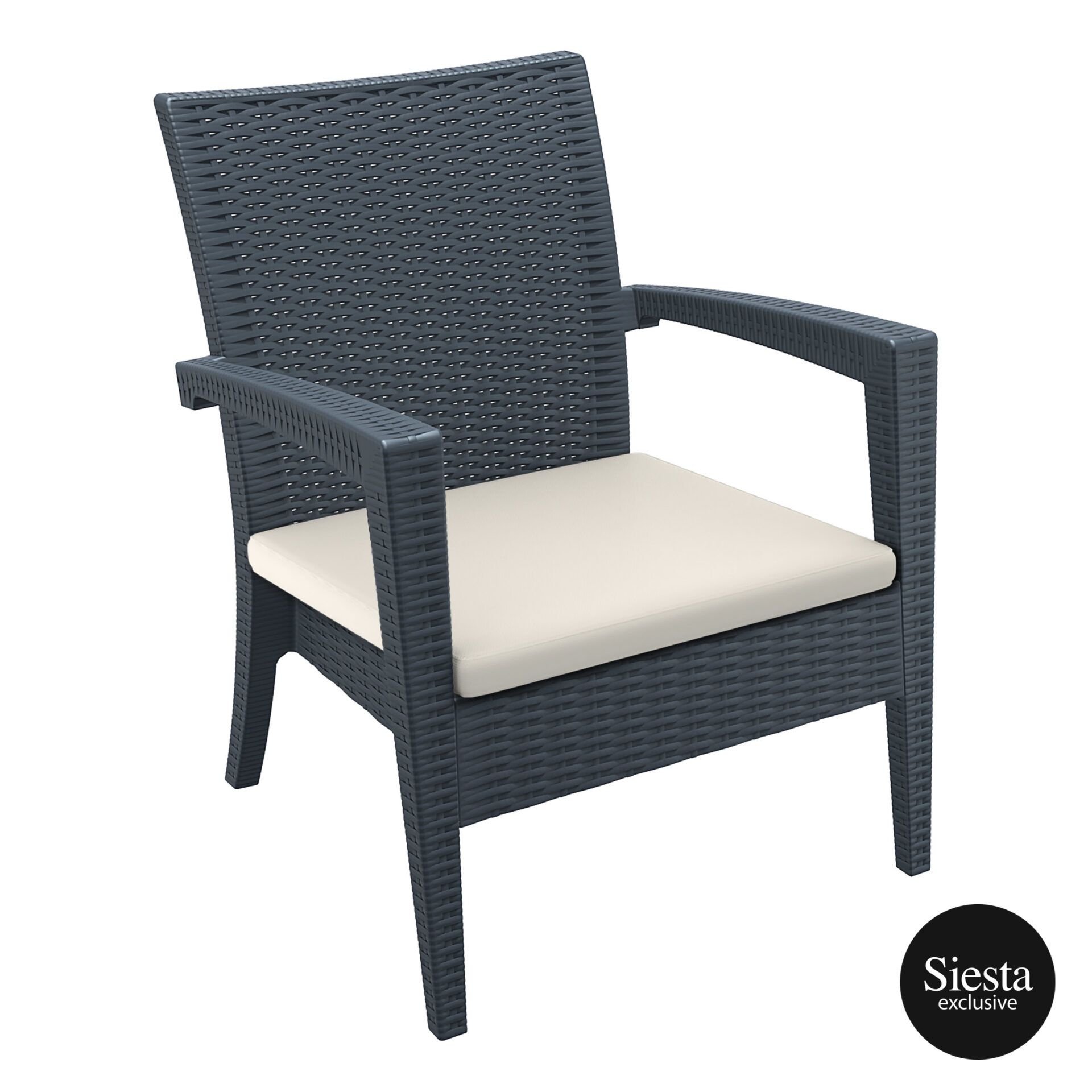 Resin Rattan Miami Tequila Lounge armchair cushion darkgrey front side