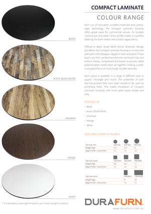 Compact Laminate Table Top Colour Chart