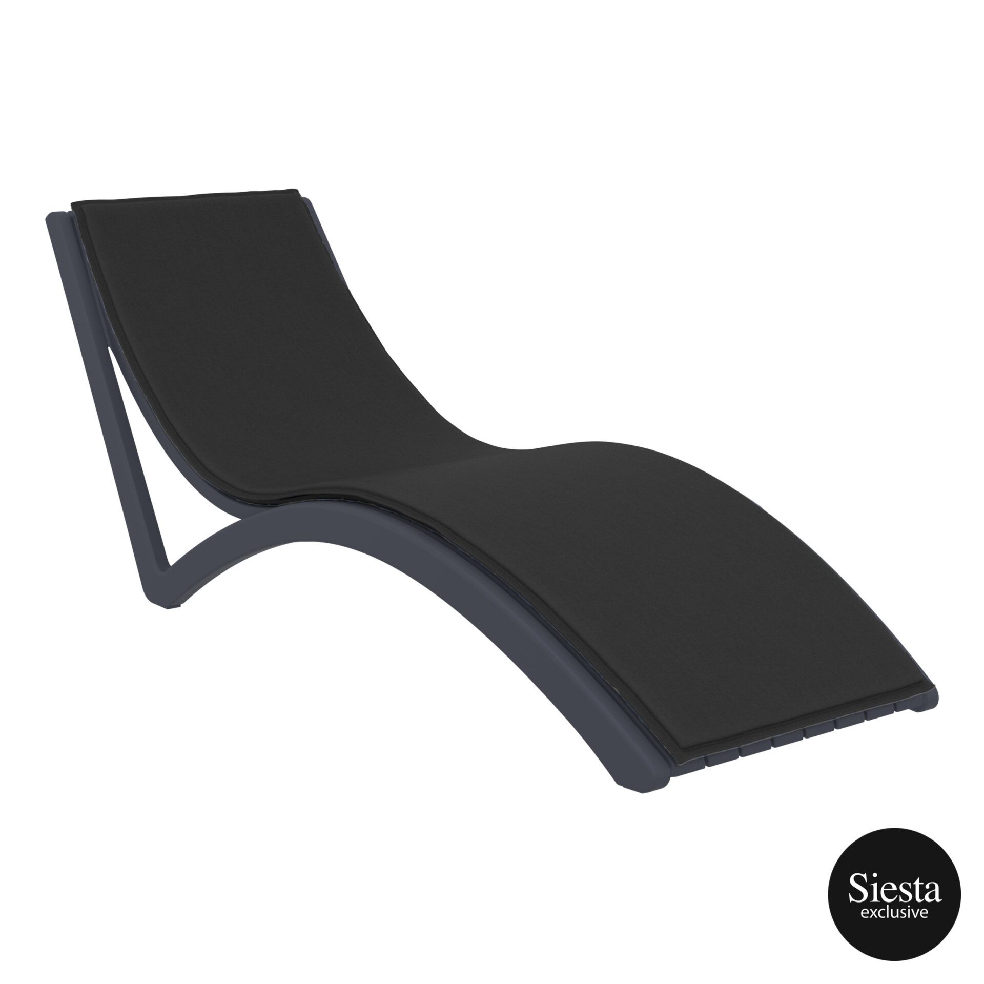 outdoor polypropylene slim sunlounger cushion darkgrey black front side 1