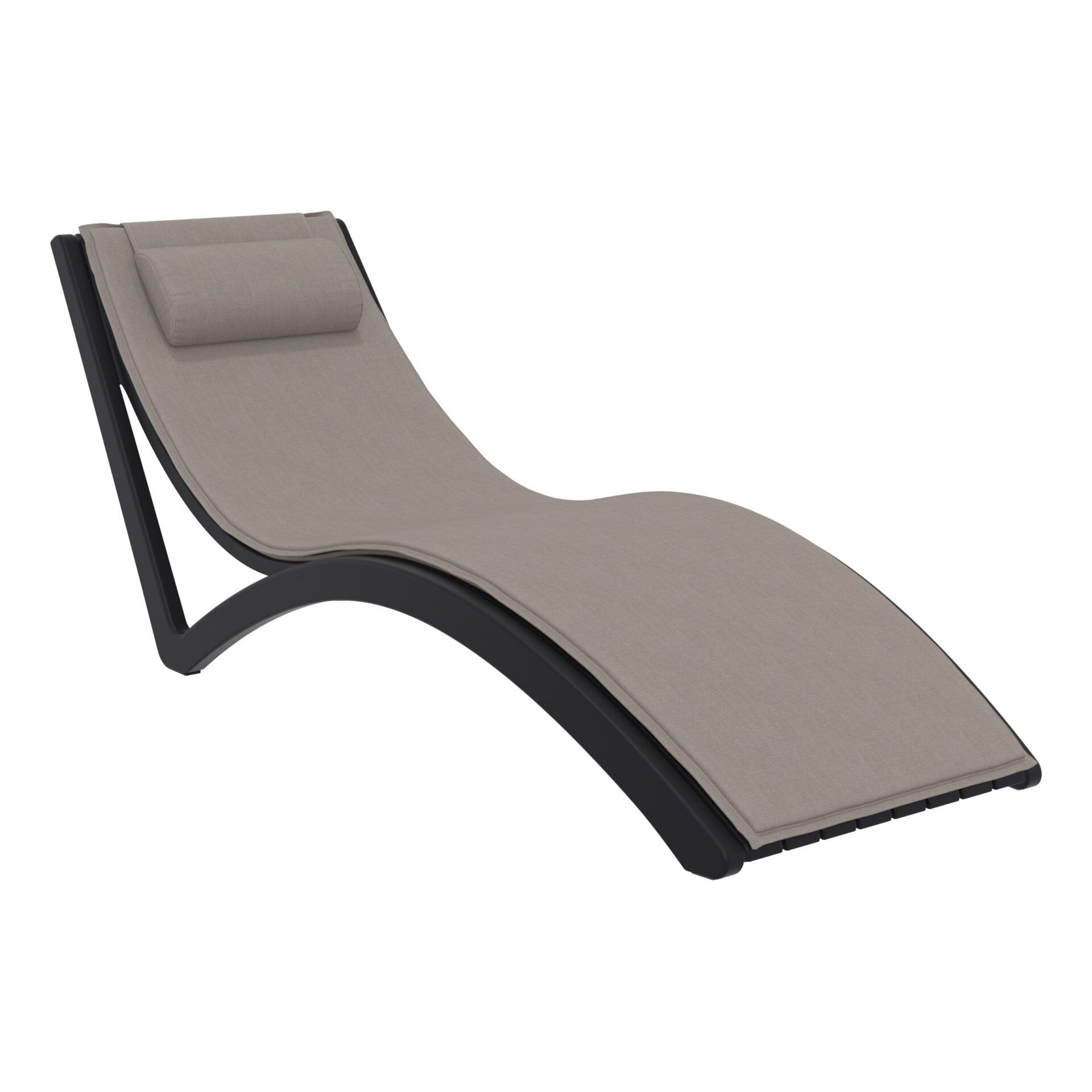 outdoor polypropylene slim sunlounger pillow cushion black brown front side