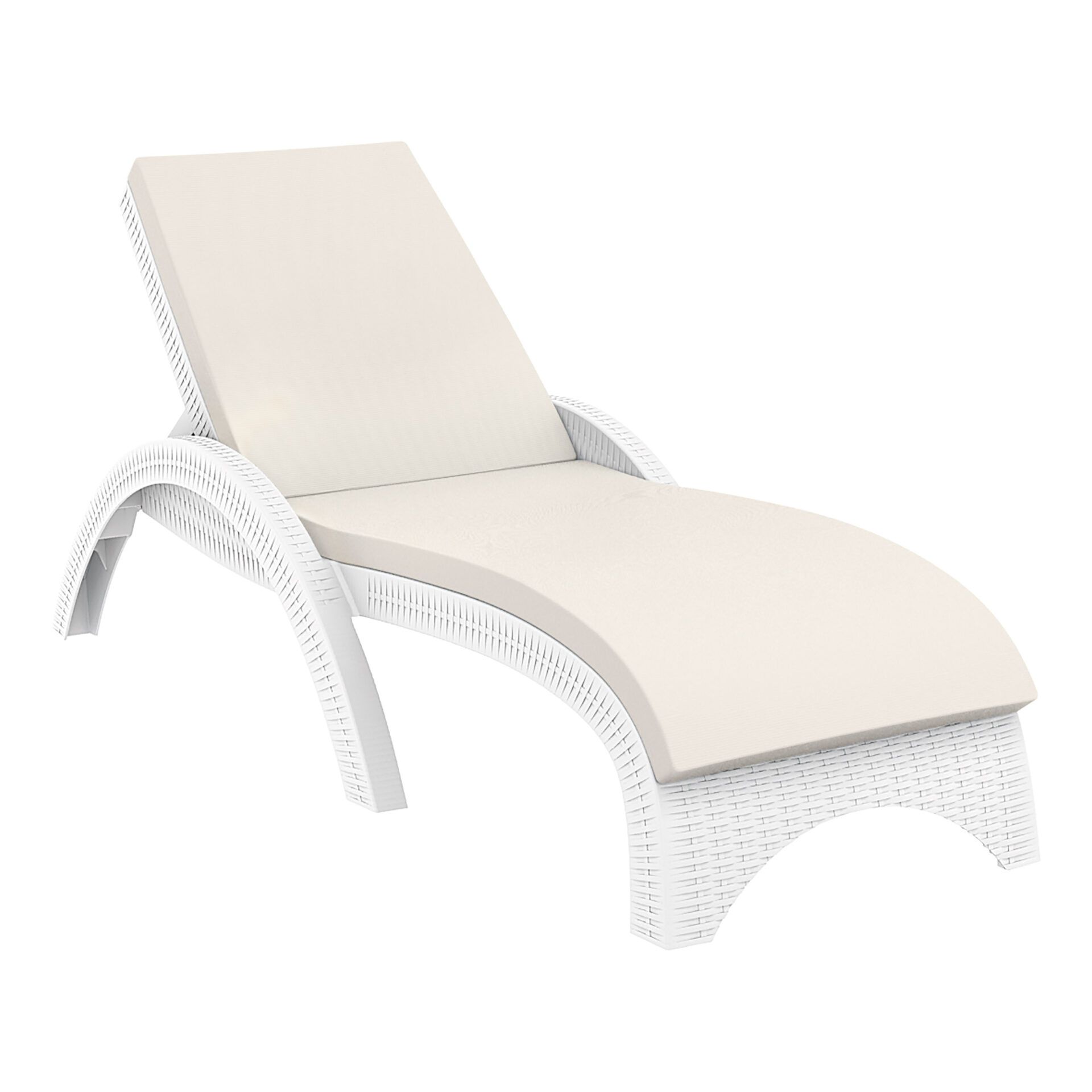 outdoor resin rattan fiji sunlounger cushion white front side