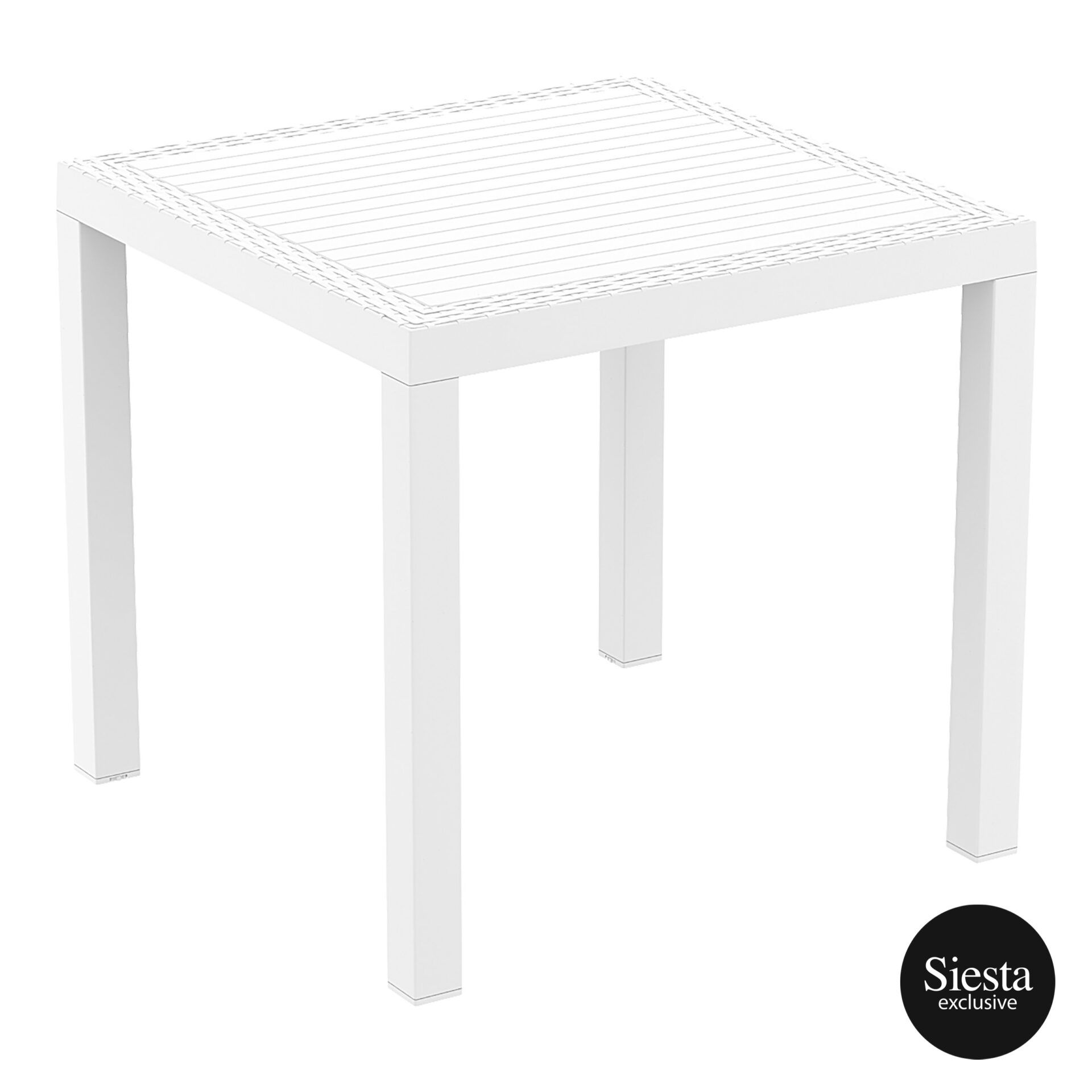 outdoor resin rattan cafe plastic top bali table 80 white front side