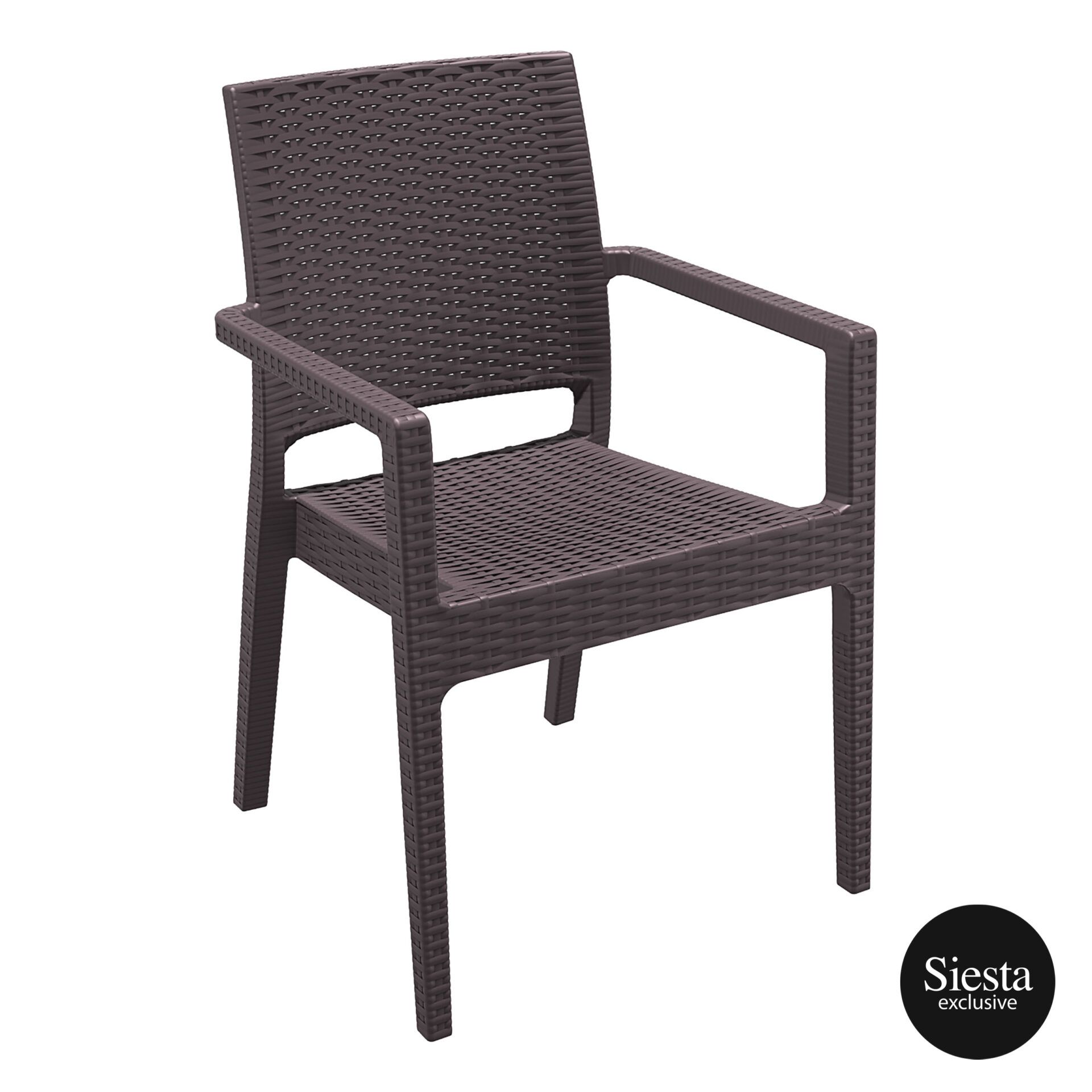 outdoor seating resin rattan ibiza armchair brown front side